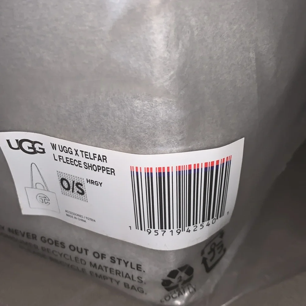 Brand New UGG x TELFAR Large Fleece Shopper - Heather Grey (NWT) - Picture 9 of 10